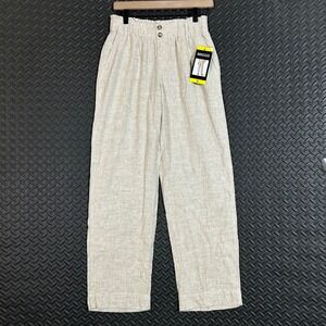 NWT Briggs Cream Tan‎ Linen Blend Pull Up Trouser Pants Women's Size Small